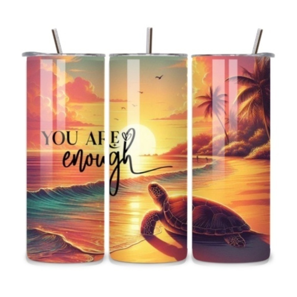 Handmade Sea Turtle Sunset 20oz Stainless Steel Tumbler – Inspirational